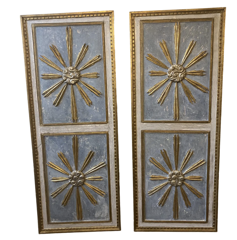 Pair of Tuscan Carved Gilt Wood Sunburst on Wood Panels